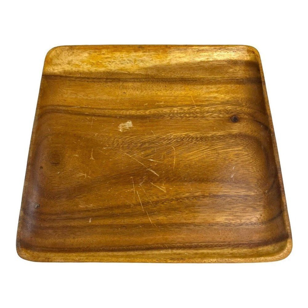 Vintage Carved Wooden Serving Plate Manila Handcrafted SC Vizcarra Arts Tiki 12"